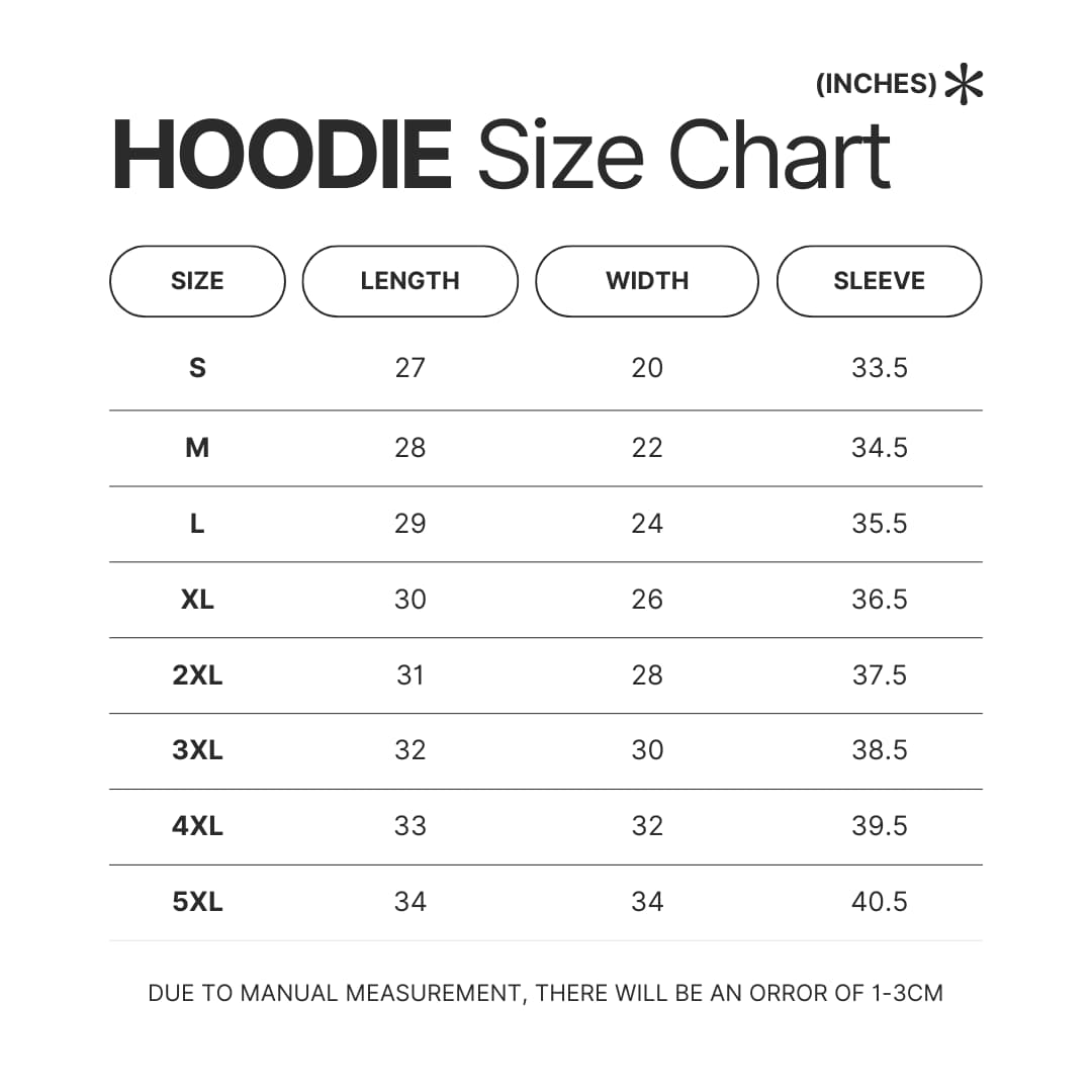 Hoodie Size Chart - Gundam Stuff