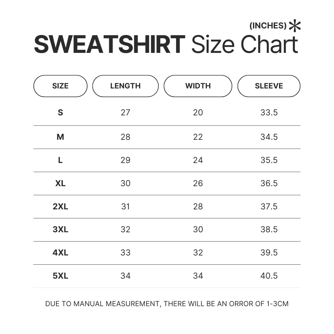 Sweatshirt Size Chart - Gundam Stuff