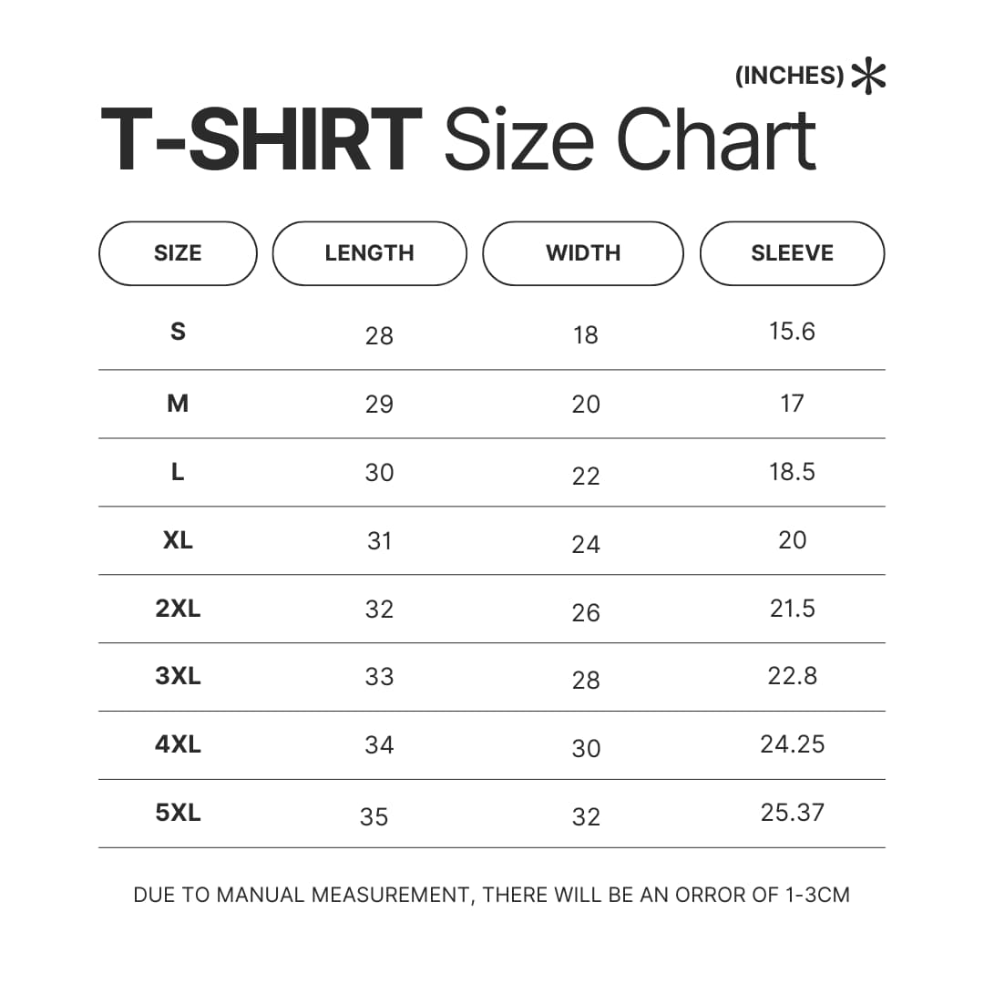 T shirt Size Chart - Gundam Stuff