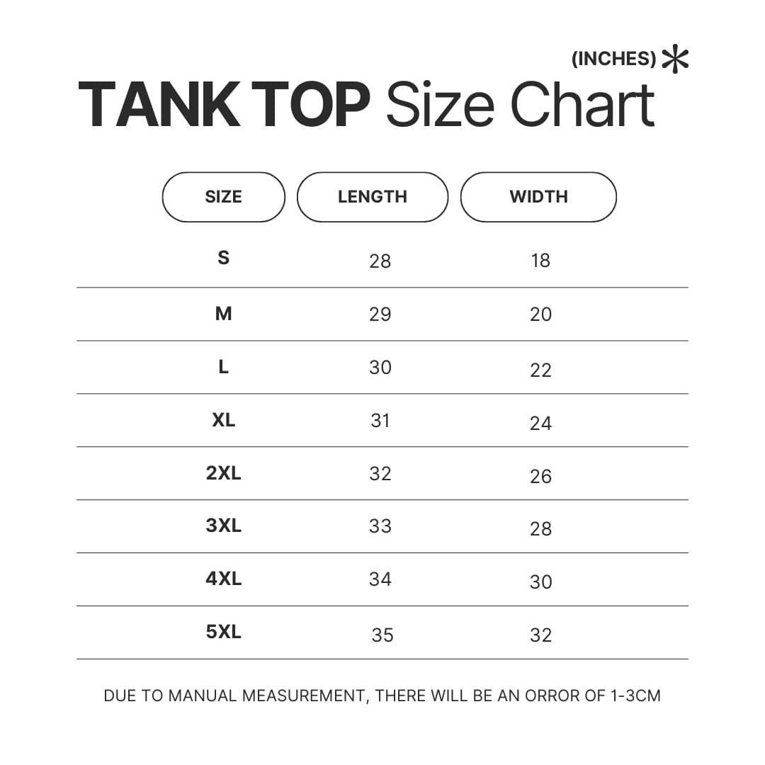 Tank Top Size Chart - Gundam Stuff