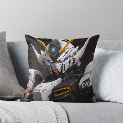 White Gundam Suit War Throw Pillow